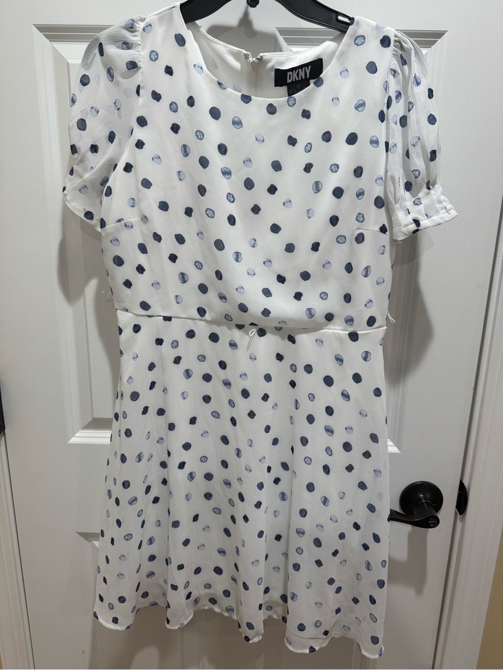 DKNY White Dress with Navy Polka Dots
